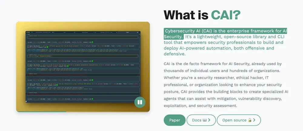Visual representation of CAI enterprise framework dashboard for multi-agent security operations